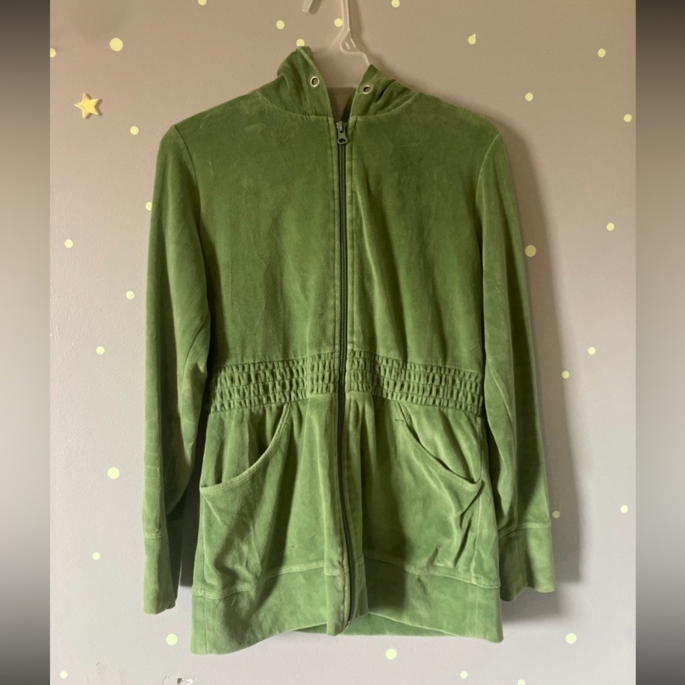 Lime green velvety zip up hoodie